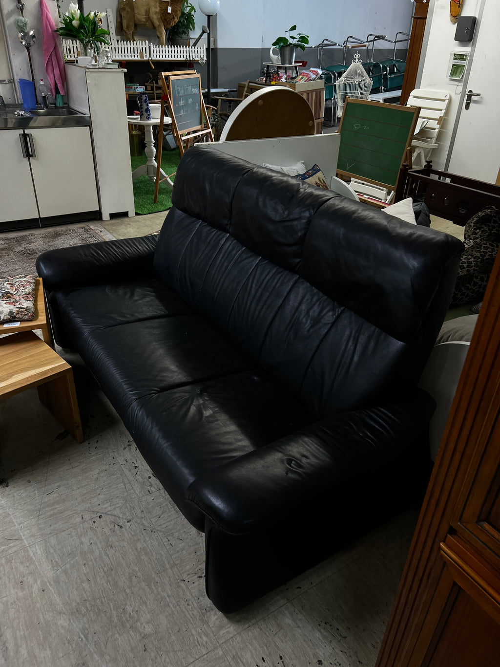 Schwarzes 3 Sitzer Ledersofa
