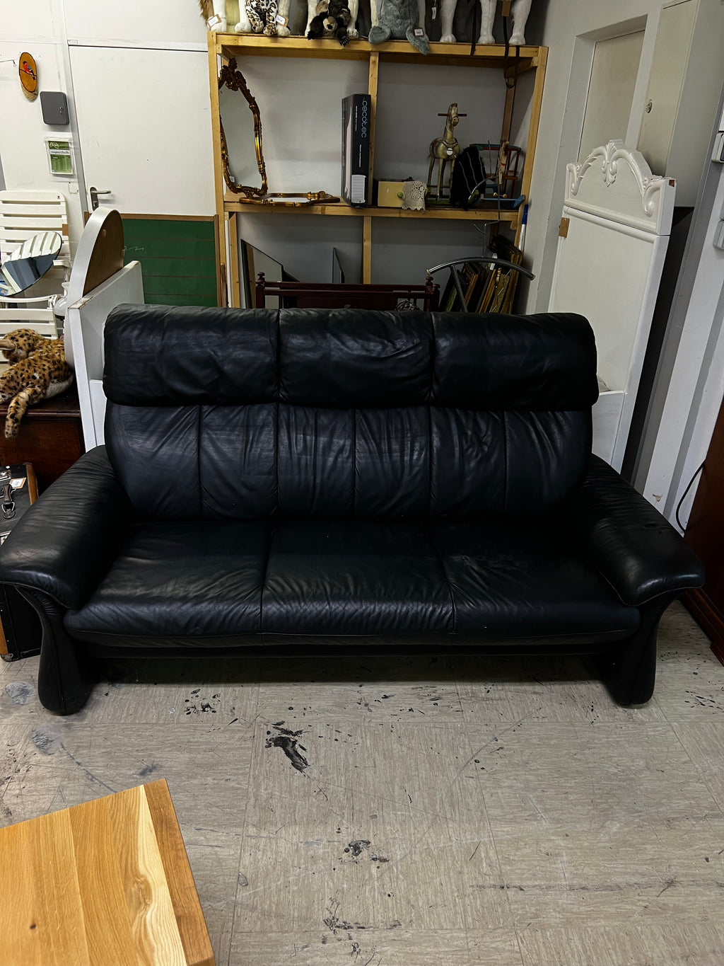 Schwarzes 3 Sitzer Ledersofa