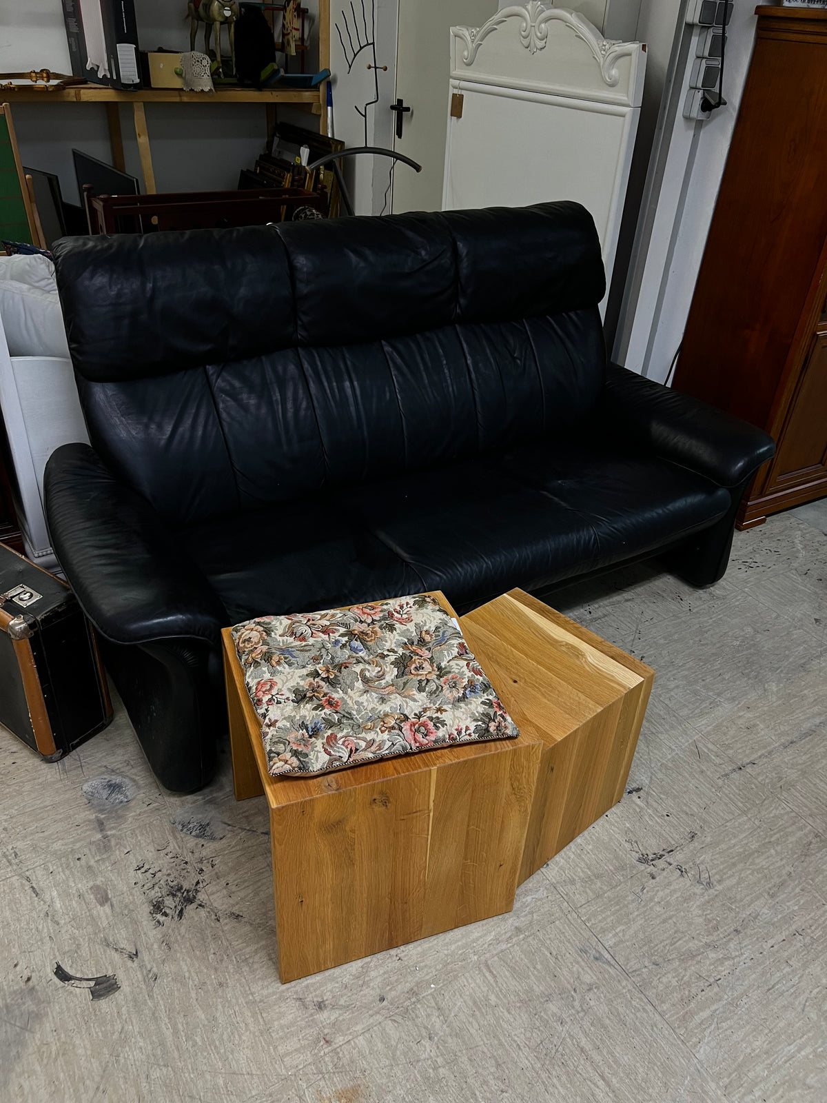 Schwarzes 3 Sitzer Ledersofa